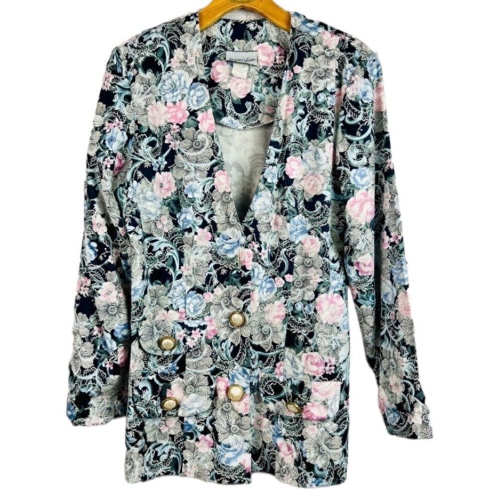 Vintage 90s Breakin’ Loose Navy Floral Tapestry Blazer